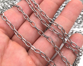 5/20 Meters Stainless Steel Flat Drawn Cable Chain Oval Open Link 3.8x6.4mm