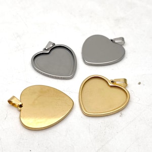 18K gold palted Solid Stainless Steel Cabochon Settings Heart Shape Bezel Tray Blanks Pendants Cups 25mm