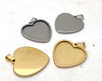 Bandeja de bisel con forma de corazón de acero inoxidable chapado en oro de 18 quilates, con cabujón, colgantes, copas de 25 mm y 20 mm