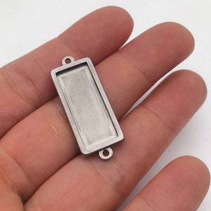 10/50pcs Solid Stainless Steel Cabochon Settings Rectangle Bezel Tray Blanks Connectors For bracelet necklace 10x25mm inner size