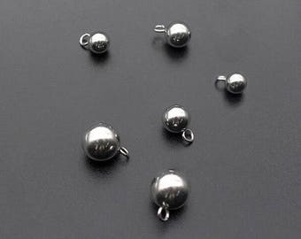 50pcs Stainless Steel Solid Ball With Loops Charms Findings 3/4/5/6/8mm