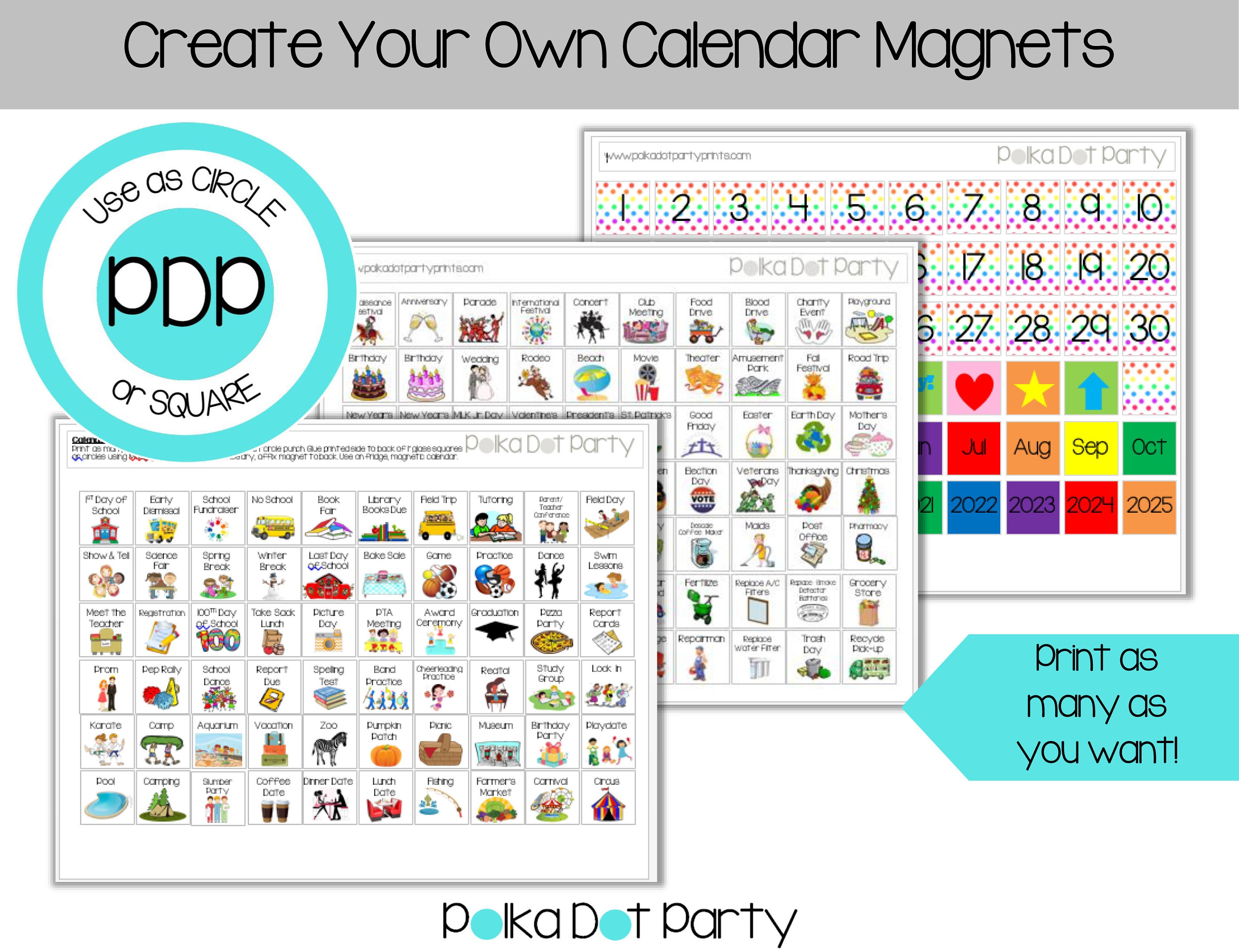 Rainbow DIY Calendar Magnets Printable Your Own - Etsy