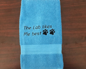 Embroidered Paw Prints Hand Towel, The Lab Likes Me Best