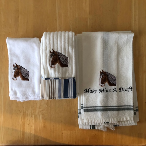 Shire Draft Horse Embroidered on Towels