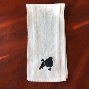 Black Poodle Embroidered on Retro Stripe Multi Kitchen Towel