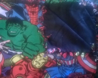 Avengers No-Sew Fleece Blanket | Action Heroes Throw | Hulk, Iron Man, Captain America & Spider-Man | Double-Layered Handmade Blanket