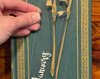 Personalized January Birth Flower Bookmark: Pressed Carnation or Snowdrop