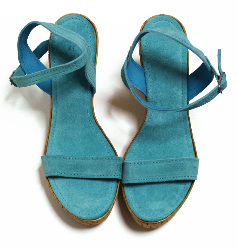 Ankle Strap Wedges Bridesmaid Shoes Greece Sandals Handpainted Shoes Turquoise Suede Shoes Prom Shoes Leather Wedges Suede Heels