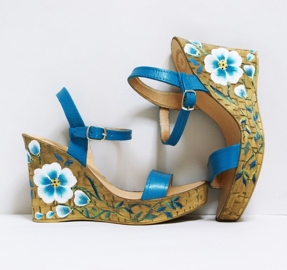 turquoise wedge shoes