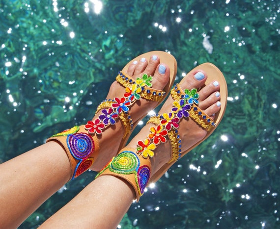 rainbow gladiator sandals