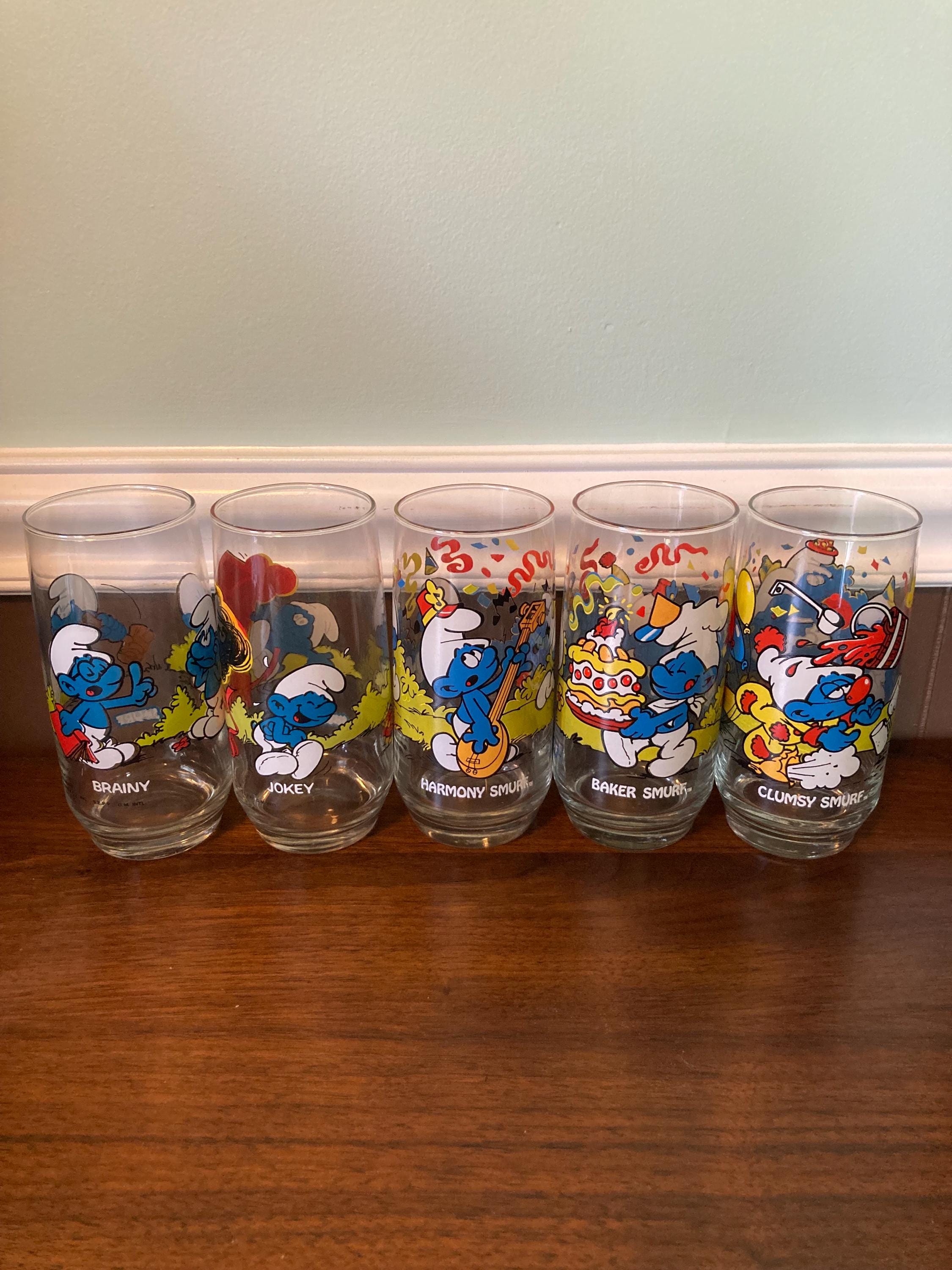 Set of 5 Vintage Smurfs Drinking Glasses Circa 1982 1983 FREE