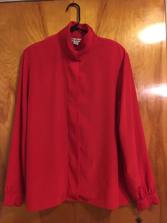 Vintage 1980s womens Red Dressy Long Sleeves Blou… - image 2