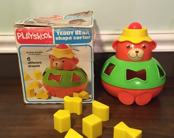 Vintage 1979 Playschool Teddy Bear Shape Sorter Complete with Box
