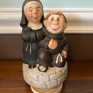 Vintage ceramic Porcelain Nun Monk Friar Musical Figurine Rare FREE SHIPPING