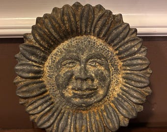 Vintage 1937 Art Deco Handcrafted  Metal Pewter sunflower Face Trinket Ornament FREE SHIPPING