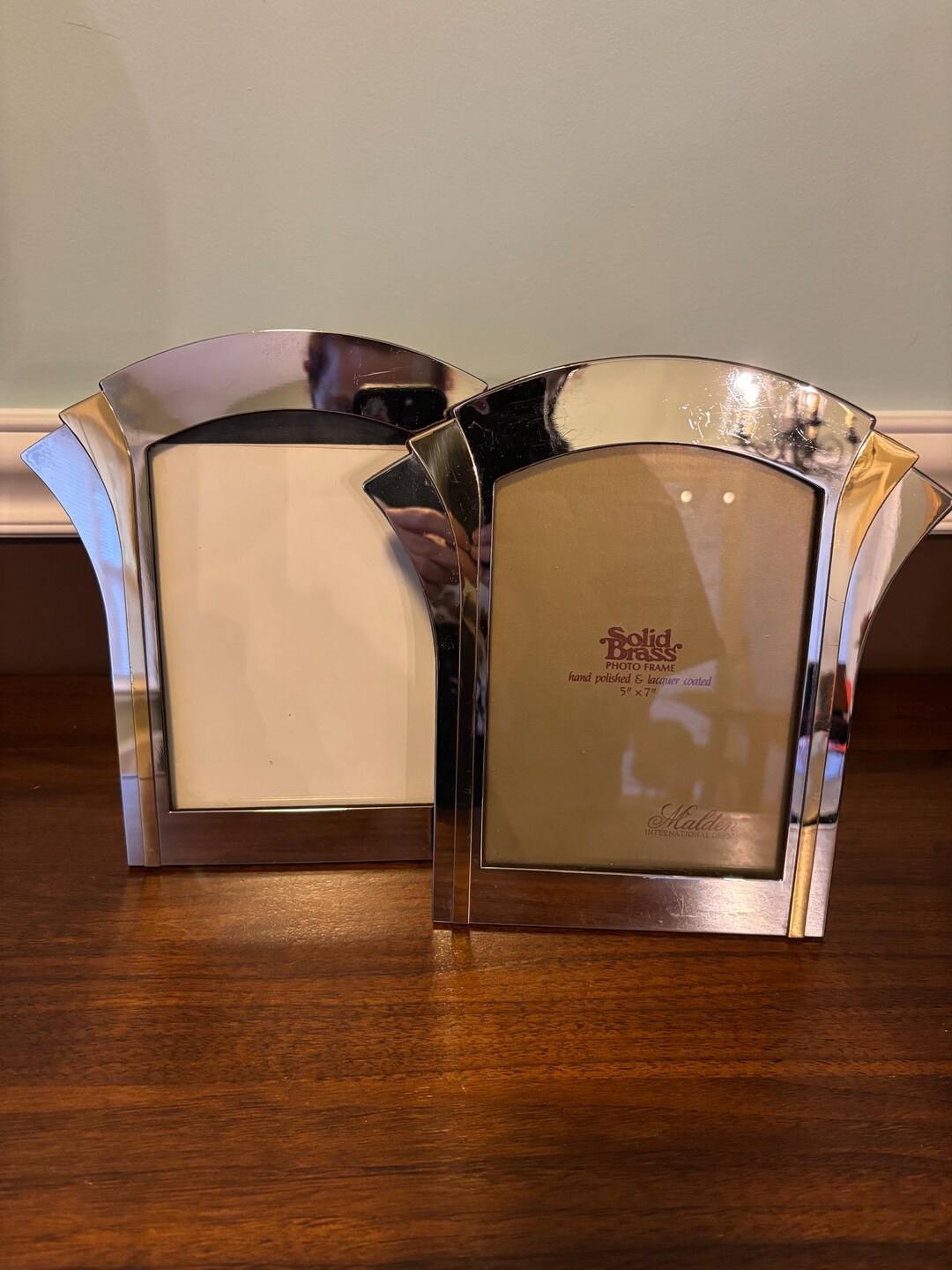 2 Vintage 1980s Chrome and Brass Photo Picture Frames Art Deco Revival ...