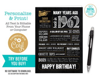1962 Birthday Print - Etsy