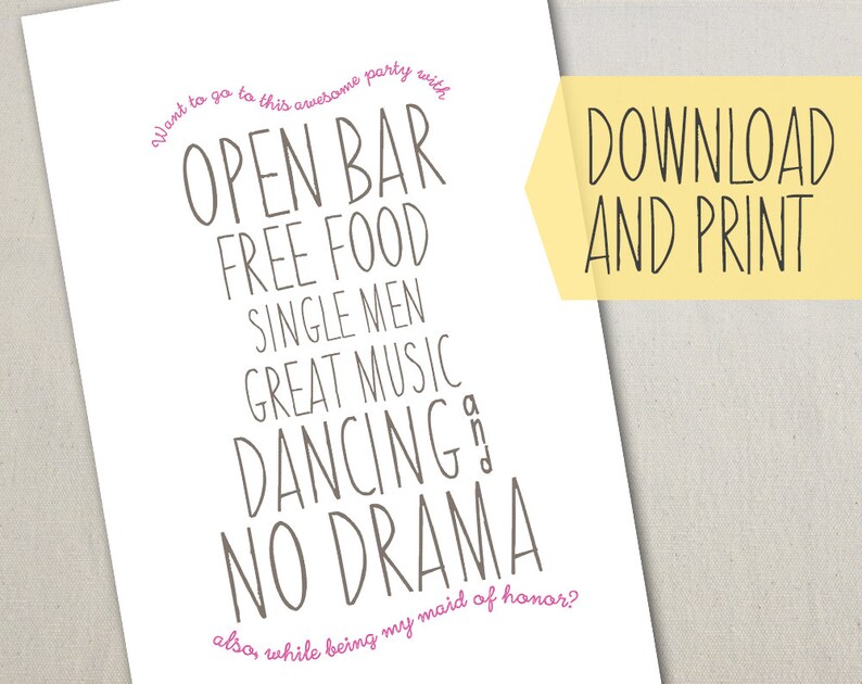 Printable Funny Bridesmaid Proposal Card Wedding Party 5 5 X 8 5 Folded Digital File Only Greeting Cards Paper Party Supplies Vadel Com