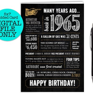 60歳の誕生日カード / 1965年の楽しい事実 / デジタルファイルの即時ダウンロード / 5x7