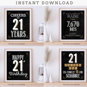 21st Birthday Chalk Sign Decorations / 8x10 (Four Pack) / Digital Files ONLY (not editable)