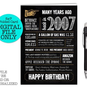 Tarjeta de cumpleaños número 18, aniversario / Datos curiosos sobre los nacidos en 2007, resumen del año / Archivo digital Descarga instantánea