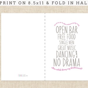 Printable Funny Bridesmaid Proposal Card / Wedding Party / 5.5 X 8.5 ...