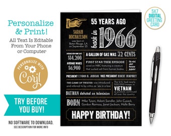 58th Birthday Card, Anniversary / Born in 1966 Fun Facts / Editable Digital File, Try Before You Buy!