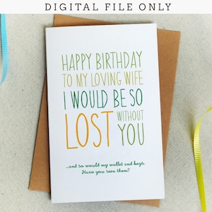 Cartão engraçado de aniversário ou aniversário de esposa para impressão / Do marido / 5,5 x 8,5 dobrado / Somente arquivo digital