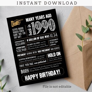 Carte pour 35 ans, anniversaire / Né en 1990 Faits amusants, bilan de l'année / Fichier numérique à téléchargement immédiat