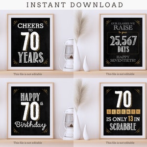 70th Birthday Chalk Sign Decorations / 8x10 (Four Pack) / Digital File ONLY (not editable)