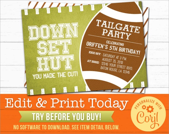 Football Tailgate Party Invitations Editable Digital File Etsy