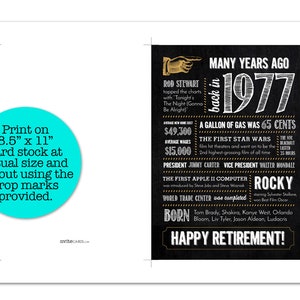 47th Birthday Card, Anniversary, Retirement / Fun Facts 1977 / Digital File Instant Download / 5x7 image 6