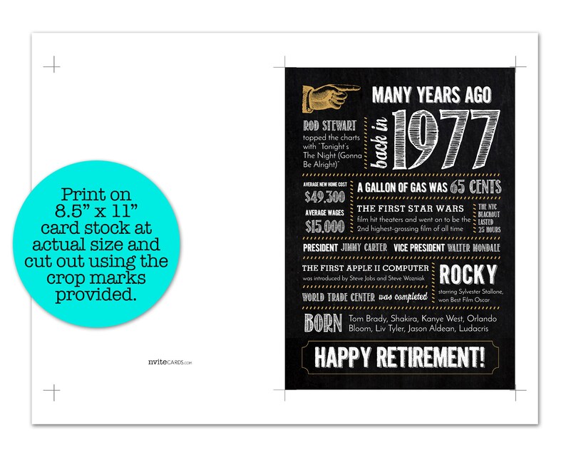 47th Birthday Card, Anniversary, Retirement / Fun Facts 1977 / Digital File Instant Download / 5x7 image 6