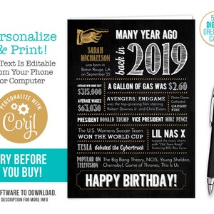 Tarjeta del 6.º aniversario, cumpleaños/nacido en 2019, datos curiosos/archivo digital editable. ¡Pruébelo antes de comprarlo!
