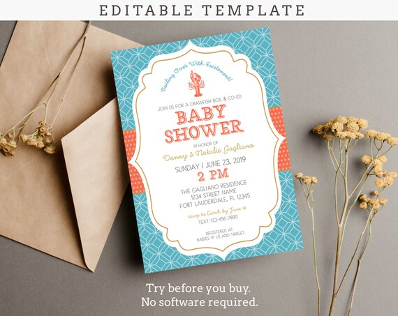 Crawfish Couples Baby Shower Invitation