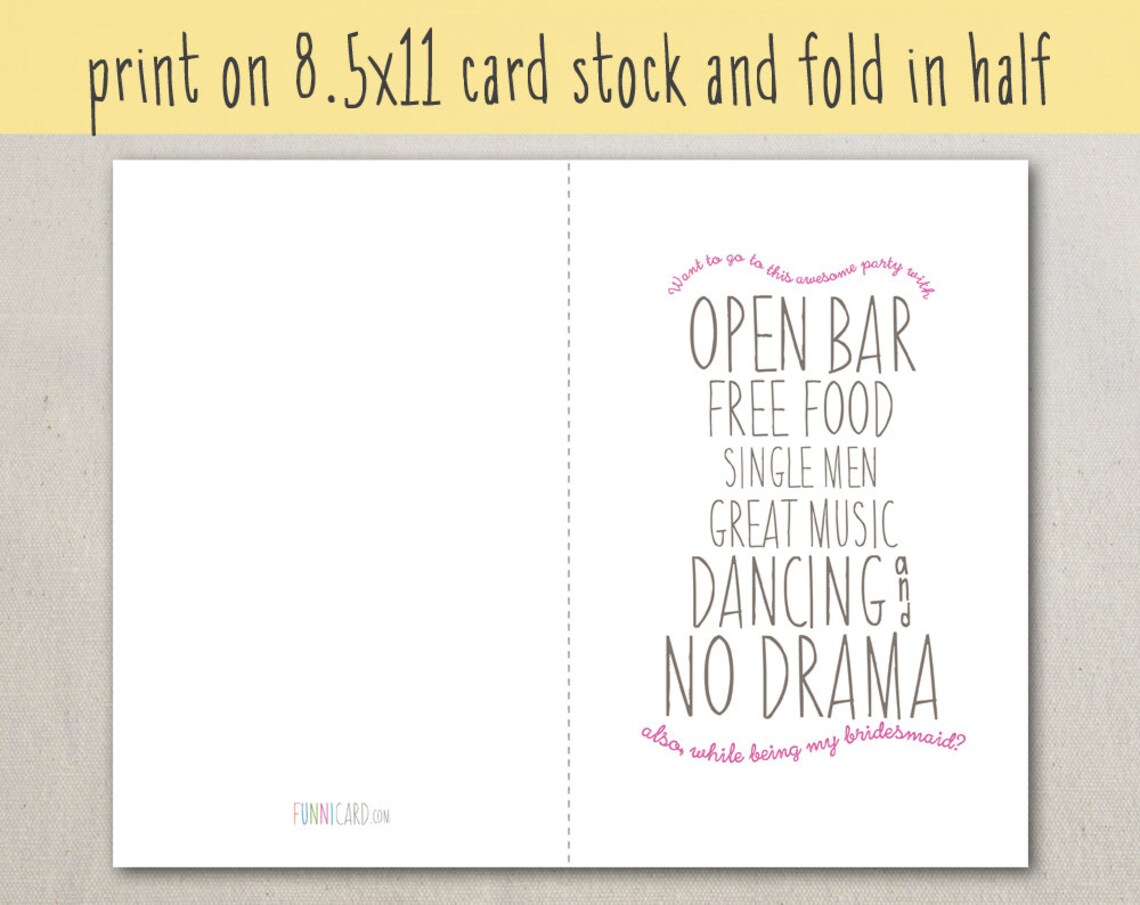 Printable Funny Bridesmaid Proposal Card / Wedding Party / 5.5 | Etsy