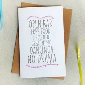 Bridesmaid Proposal, Funny Greeting Card, Maid of Honor / From Bride / 5x7 Folded / Blank Inside