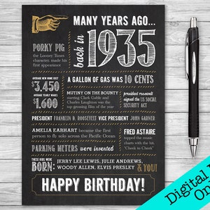 90er Geburtstagskarte / Fun Facts 1935 Jahr im Rückblick / Digital File Instant Download / 5x7