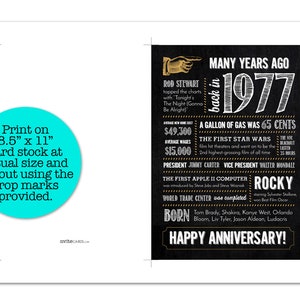 47th Birthday Card, Anniversary, Retirement / Fun Facts 1977 / Digital File Instant Download / 5x7 image 4