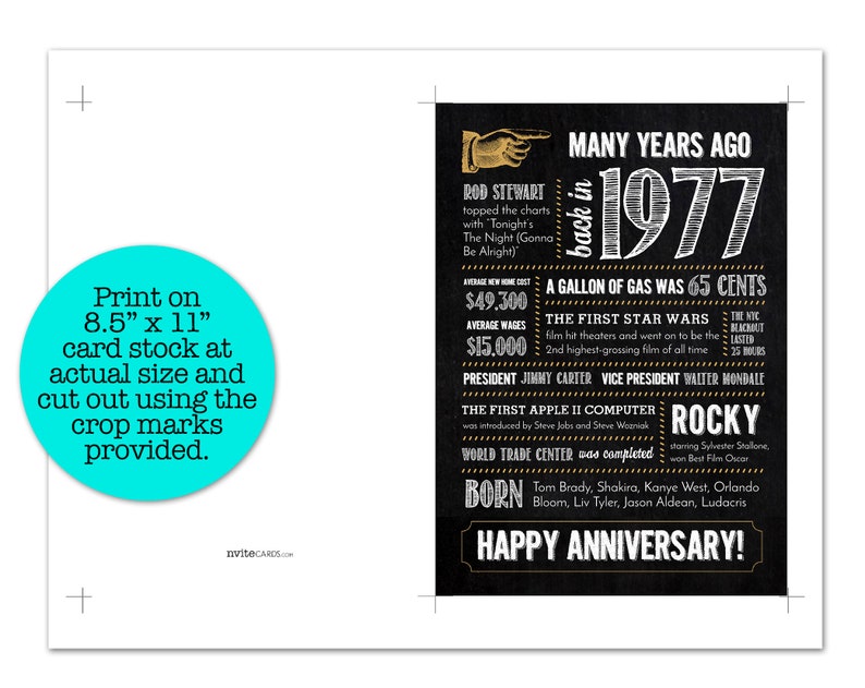 47th Birthday Card, Anniversary, Retirement / Fun Facts 1977 / Digital File Instant Download / 5x7 image 4