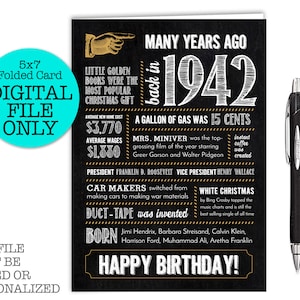 Carte d'anniversaire pour 83 ans / Faits amusants : 1942 sur l'année / Téléchargement instantané du fichier numérique / 5 x 7