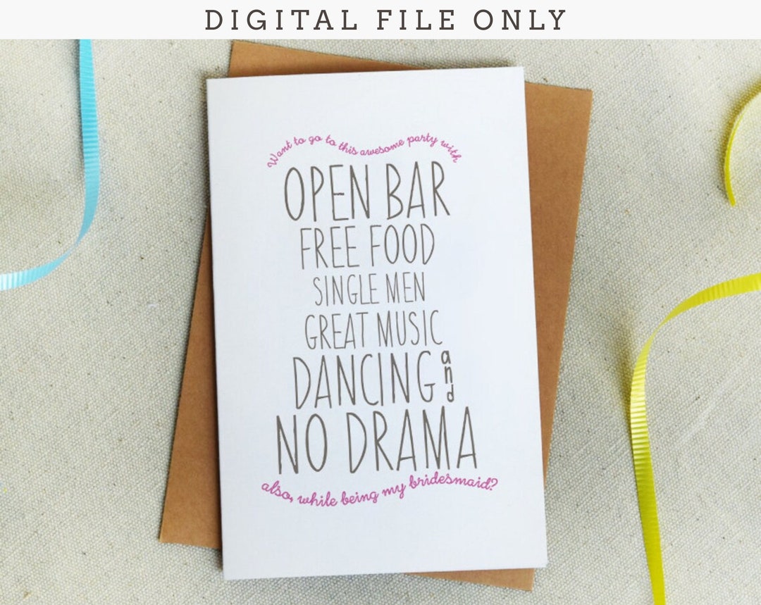Printable Funny Bridesmaid Proposal Card / Wedding Party / 5.5 X 8.5 ...