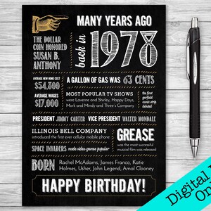 Carte de 47e anniversaire, anniversaire / Né en 1978 Faits amusants, bilan de l&#39;année / Fichier numérique à téléchargement immédiat