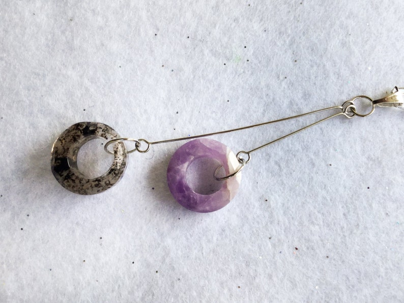 Medium Quartz and Amethyst Pendant Chakra Necklace Silver Rose Agate Charm Quartz Crystal Point Charm Pendulum Healing Stone