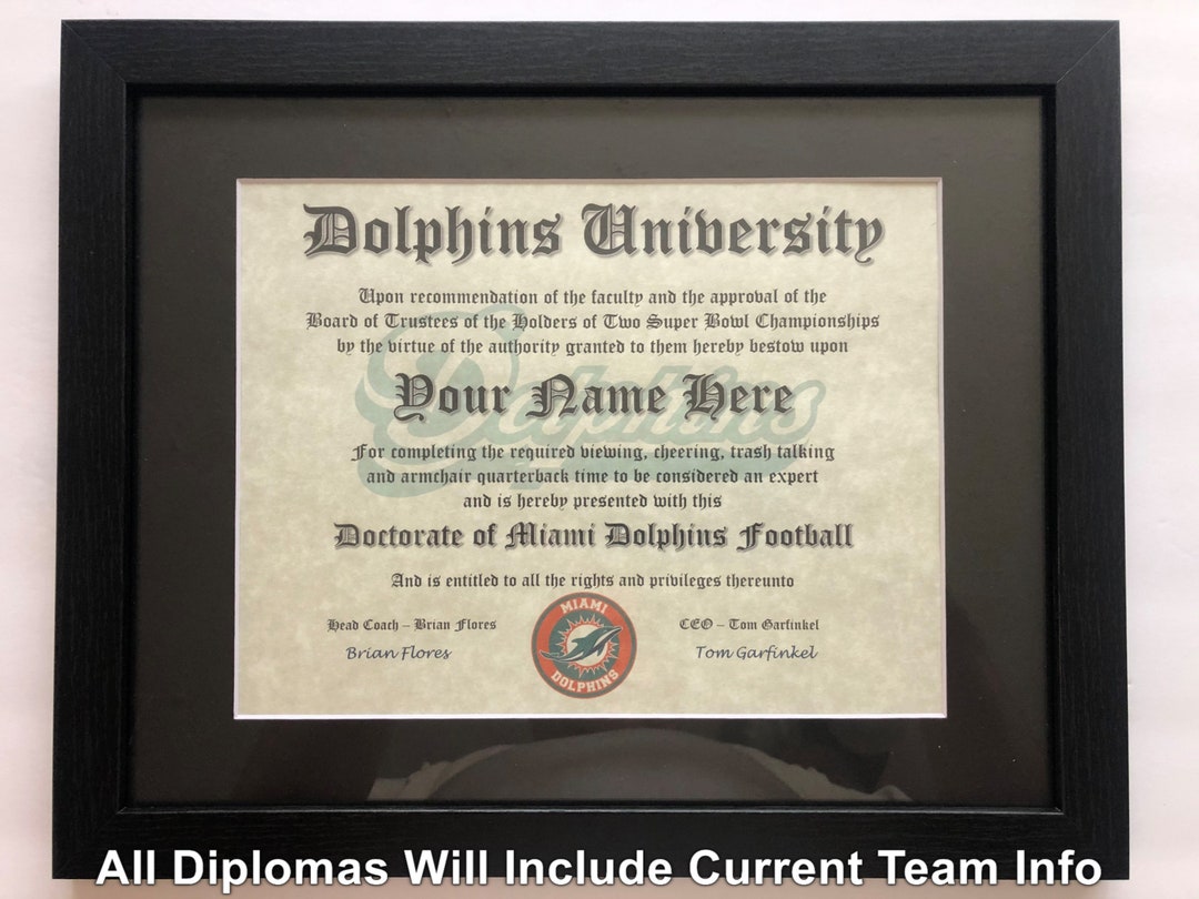 Miami Dolphins NFL 1 Fan Certificate Man Cave Diploma Perfect Gift - Etsy