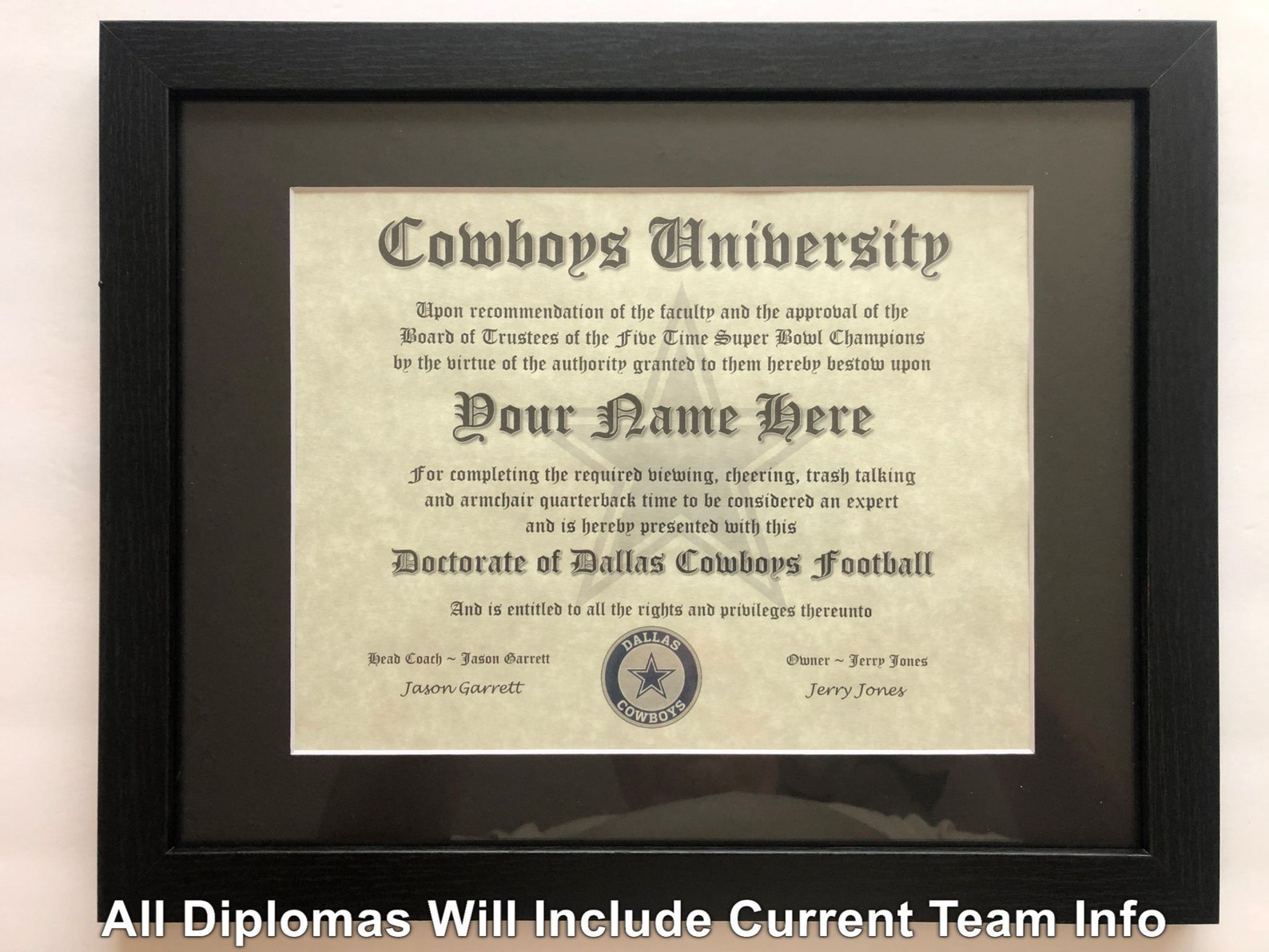 Dallas Cowboys NFL 1 Fan Certificate Man Cave Diploma Perfect | Etsy