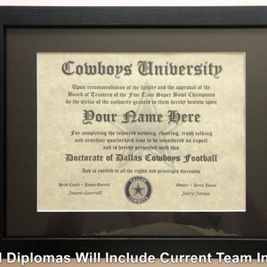 Dallas Cowboys NFL #1 Fan Certificate Man Cave Diploma Perfect Gift