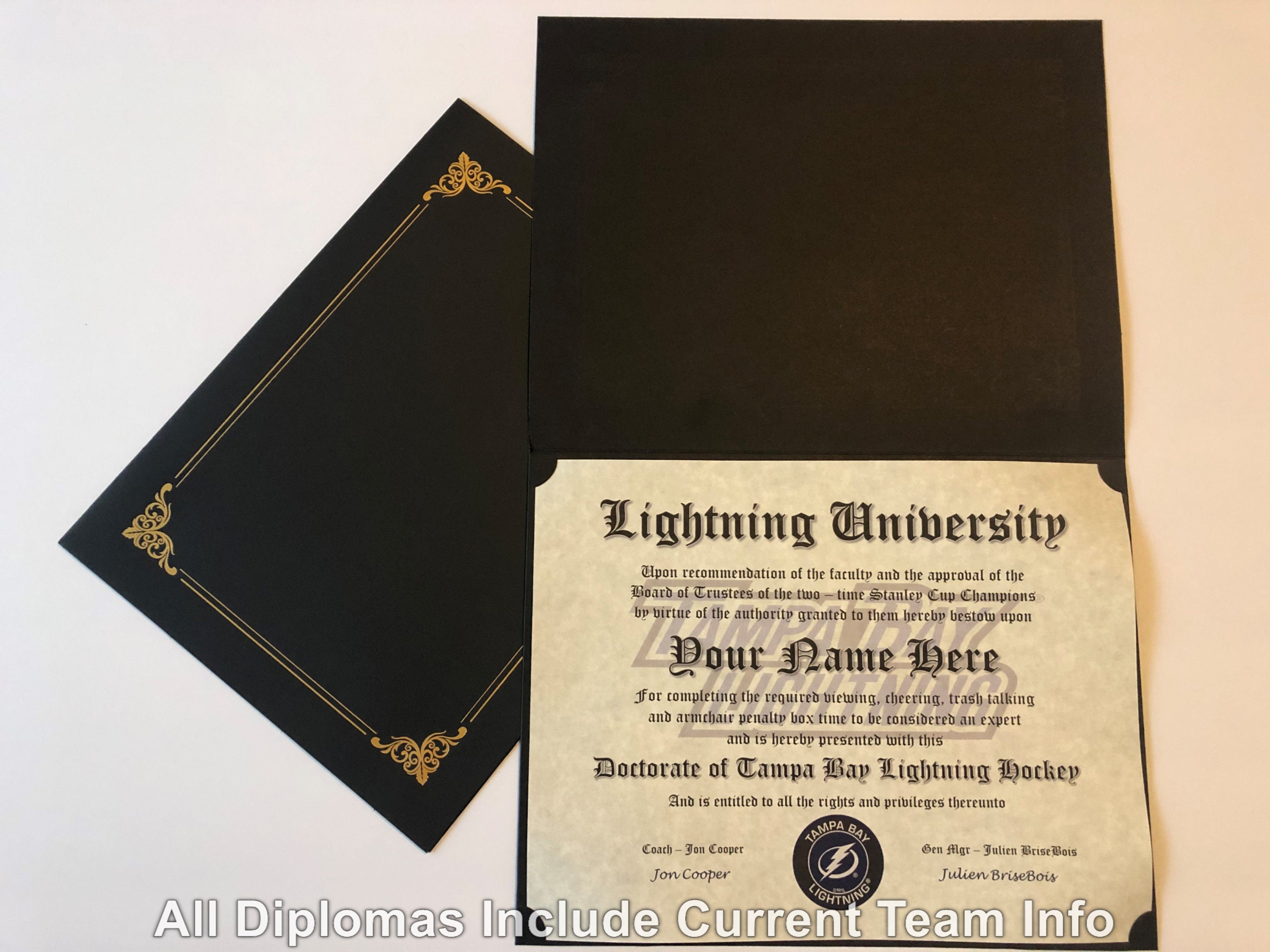 Tampa Bay Lightning Ultimate Hockey Fan Personalized Diploma