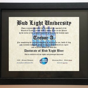 Bud Light Fan Certificate Man Cave Diploma