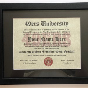 San Francisco Football NFL #1 Fan Certificate Man Cave Diploma Perfect Gift